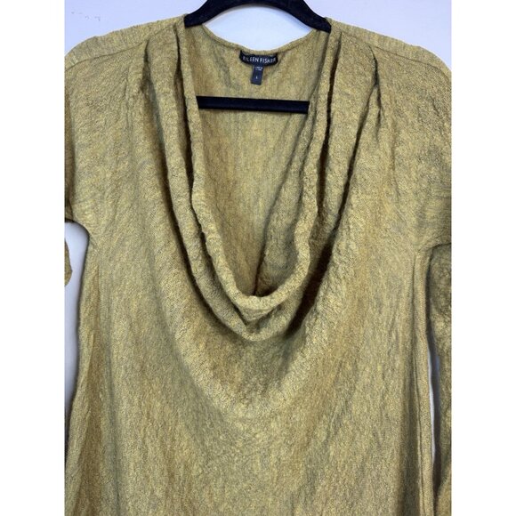 Eileen Fisher 100% Alpaca Wool Cowl-Neck Green Yellow Tunic Sweater Large - Picture 7 of 11